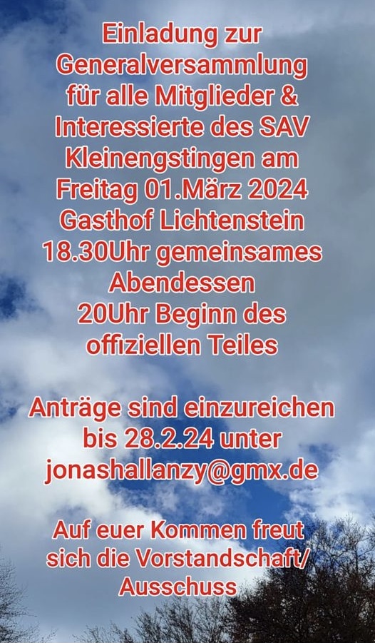 Der Flyer zeigt die Details der Einladung zu unserer Generalversammlung.